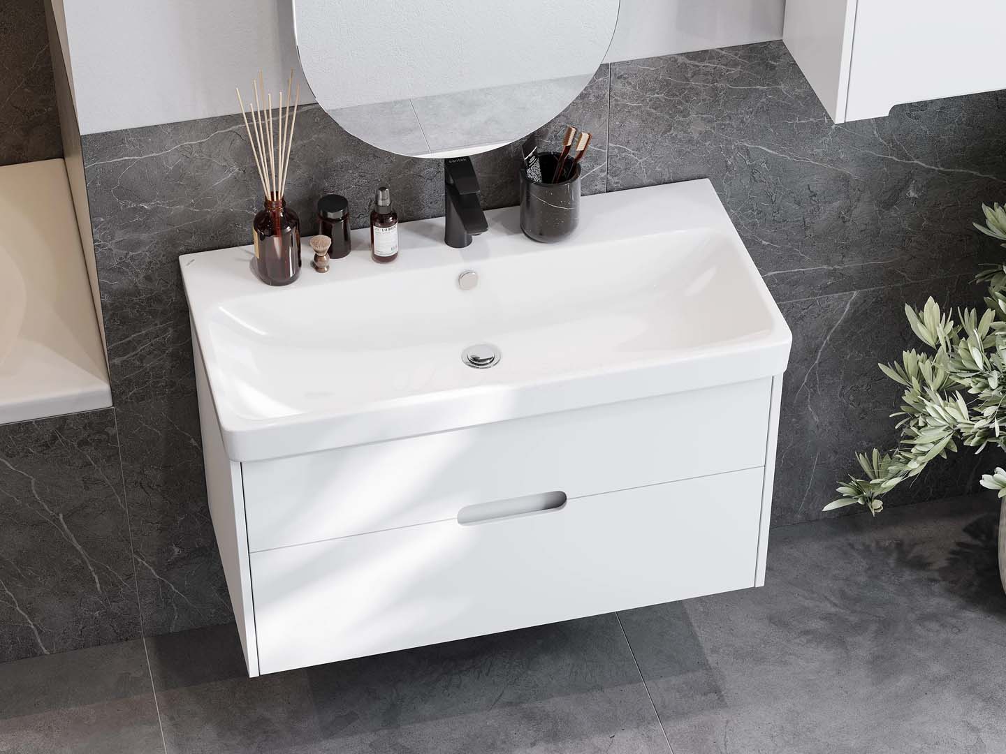 Комплект мебели для ванной Aquaton Оливия 90 Белый матовый с раковиной Адриана 90 1A2544K0OL010