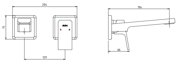 Смеситель для раковины настенный TOPAZ TIERA на 2 отверстия матовый черный (внешняя часть) 102167605C1EX-KK