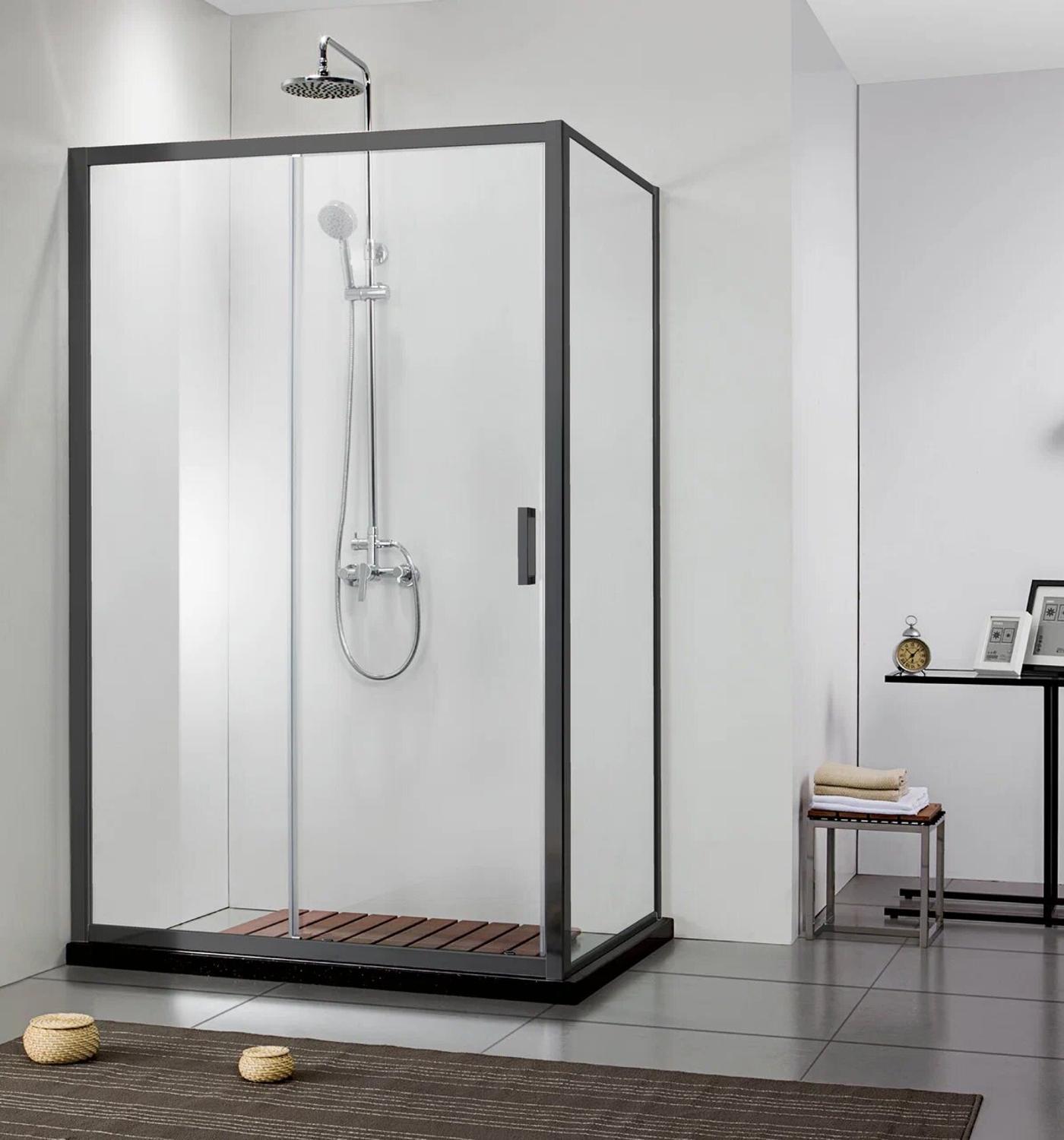 Душевая стенка Aquanet Aria неподвижная 900x2000 мм черный прозрачное стекло AQ ARI WA 09020BL