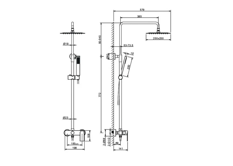 Душевая система Aquanet Лира AQ2465CR со смесителем для душа 250х250 мм хром AQ2465CR