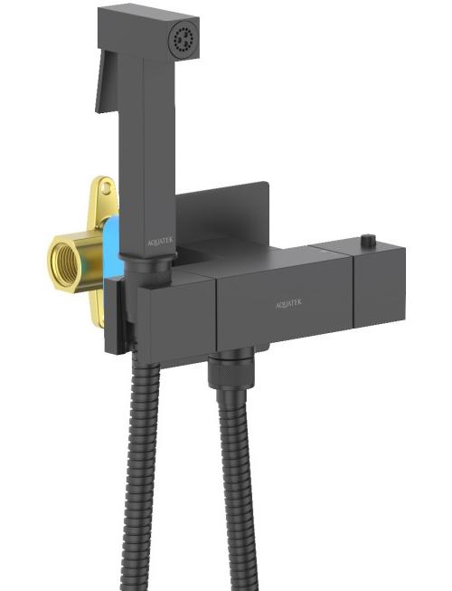 Комплект для гигиенического душа термостатический встроенный Aquanet Libra смеситель, лейка, шланг, матовый черный AQ1028MB