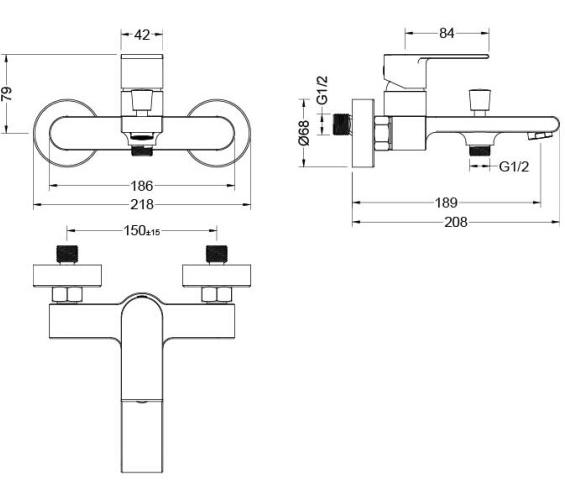 Смеситель для ванны Aquanet ЛИРА матовый черный AQ1440MB