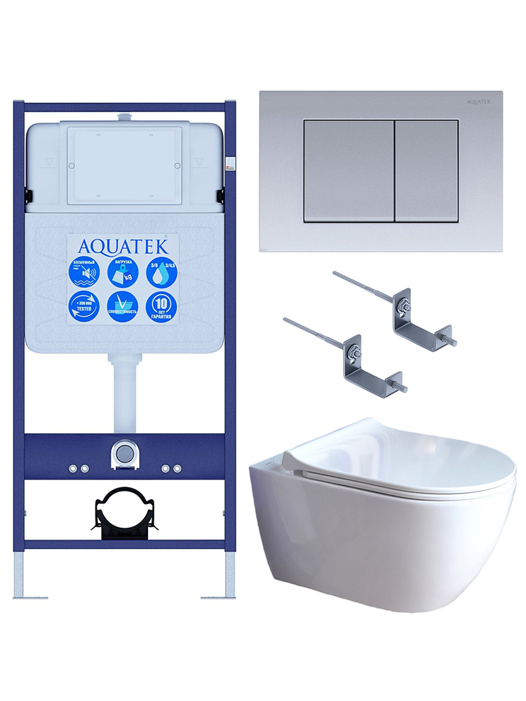 Комплект инсталляции 4 в 1 Aquatek Поларис (рама Standard, унитаз AQ0700-01, сиденье soft-close, панель KDI-0000011) ПОЛАРИС-01-011