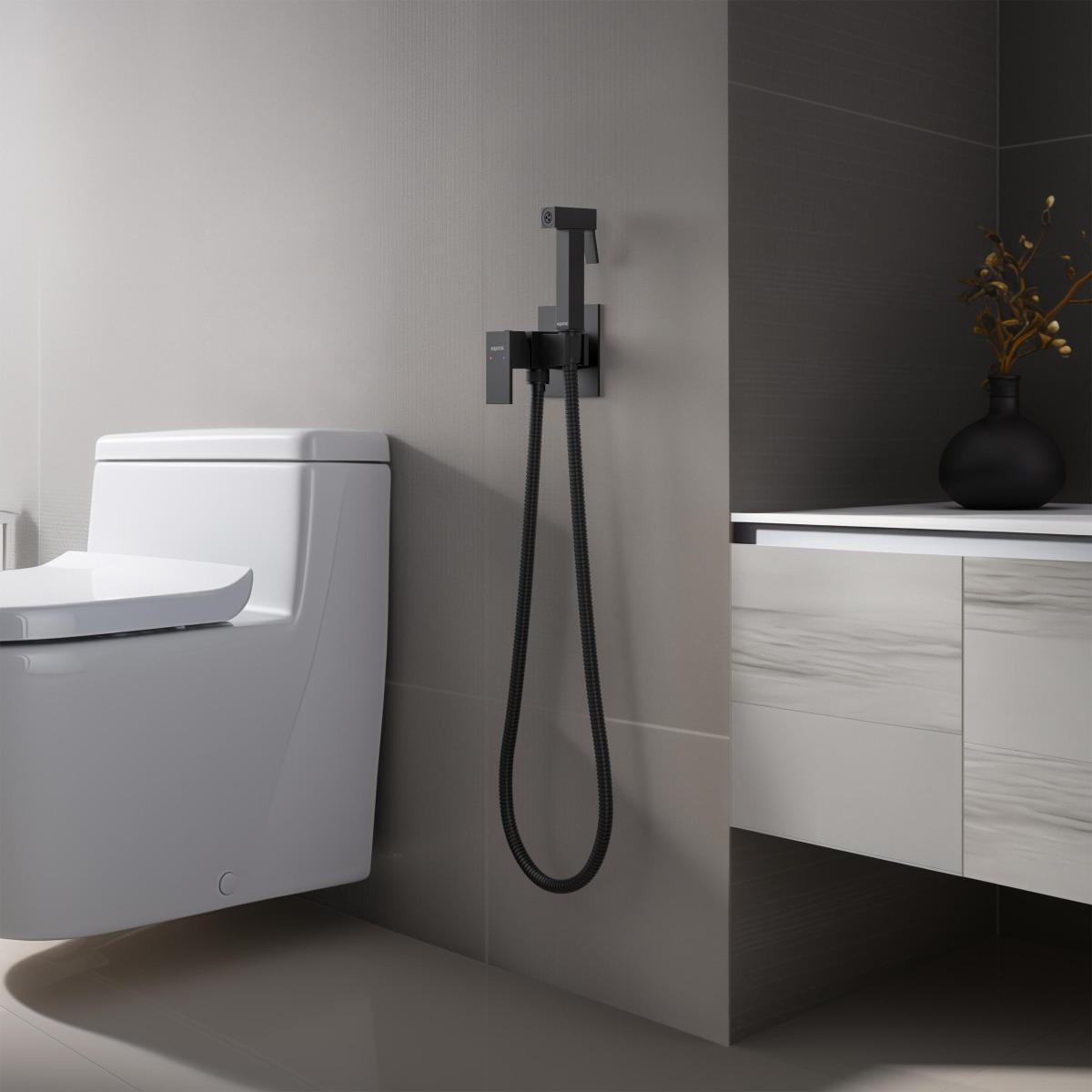 Комплект для гигиенического душа встроенный Aquatek Либра матовый черный AQ1022MB