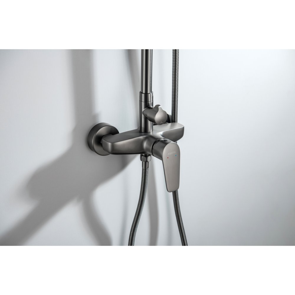 Душевая система со смесителем для душа Aquanet Бетта 220 мм оружейная сталь AQ2160BGM