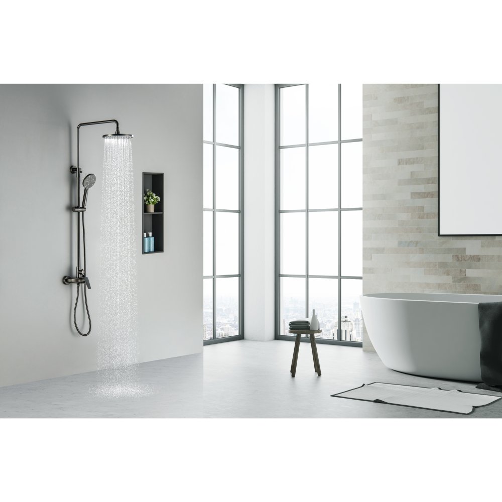 Душевая система со смесителем для душа Aquanet Бетта 220 мм оружейная сталь AQ2160BGM