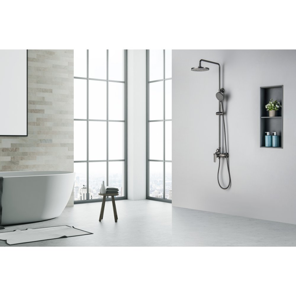 Душевая система со смесителем для душа Aquanet Бетта 220 мм оружейная сталь AQ2160BGM