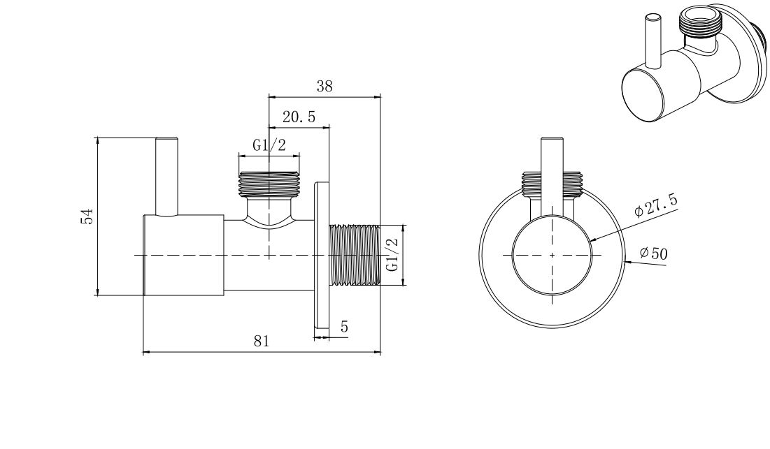 Угловой переходник Aquanet хром AQ2450CR