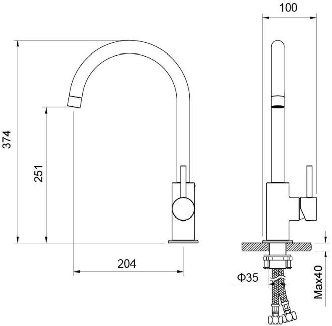 Смеситель для кухни Aquanet Европа хром AQ1382CR