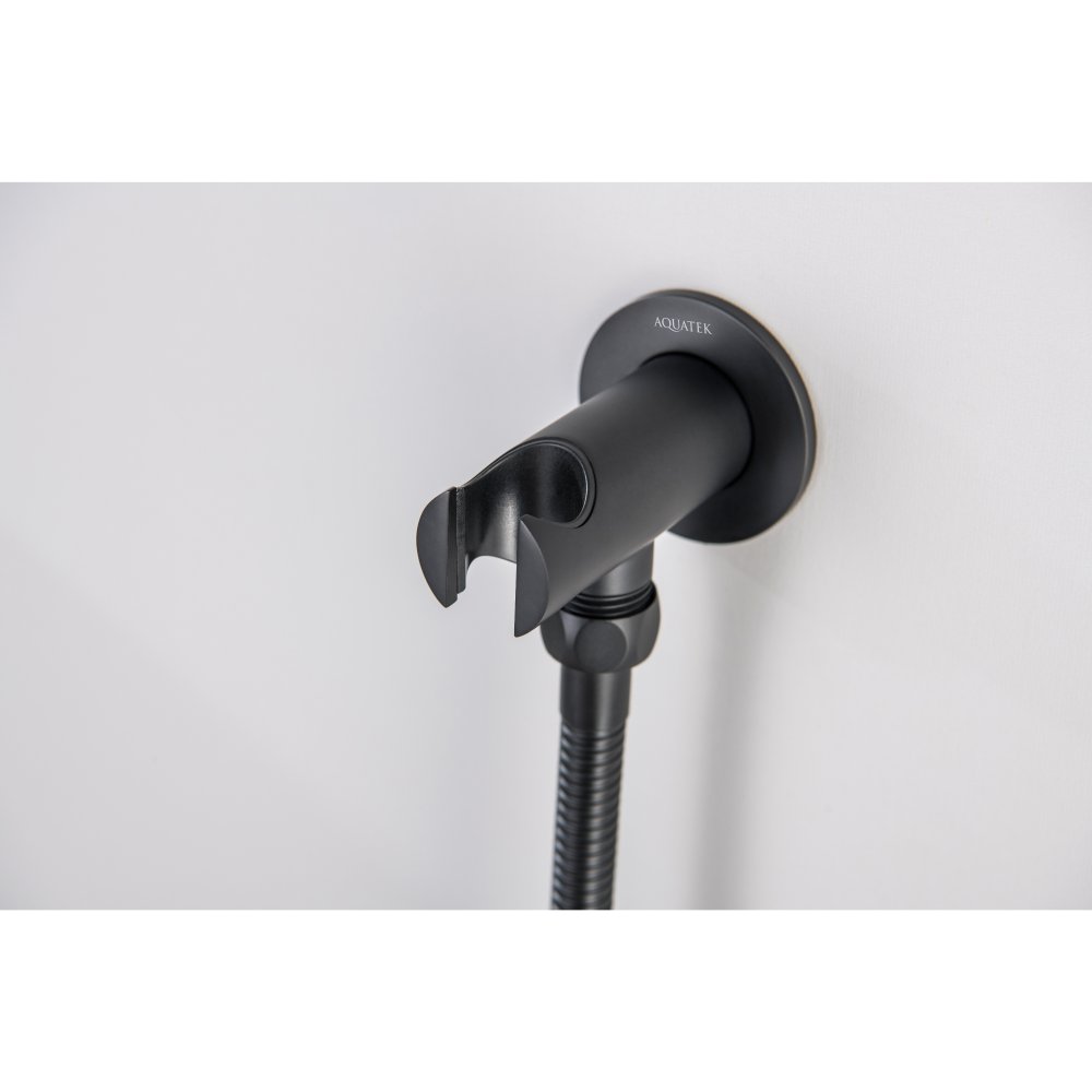 Шланговое подсоединение с держателем Aquatek матовый черный AQ2460MB