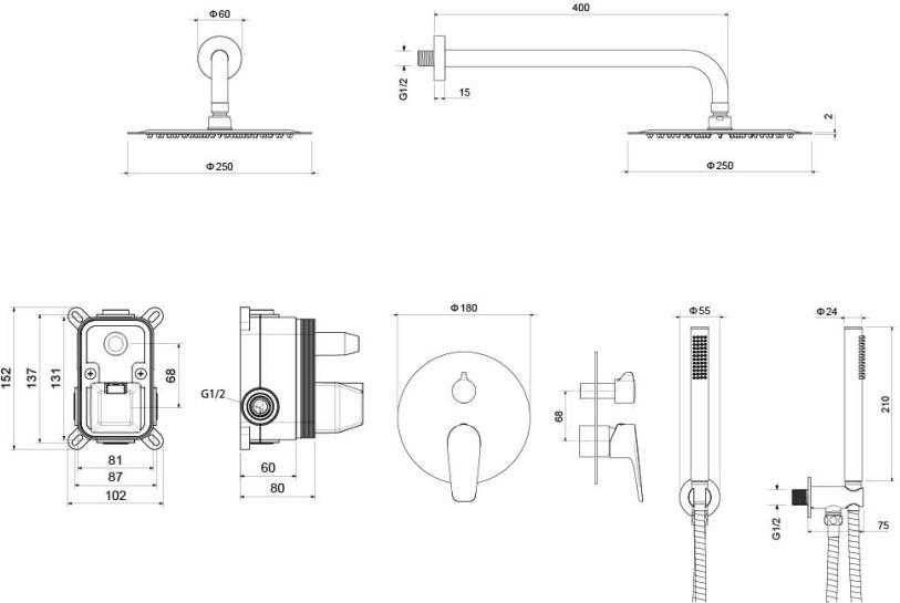 Душевой комплект 3 в 1 Aquanet Бетта 2 режима хром AQ1172CR
