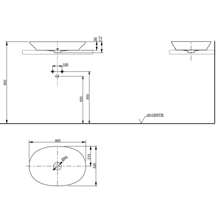 Раковина TOTO TL 600x420x117 мм накладная белый матовый L4706EMW
