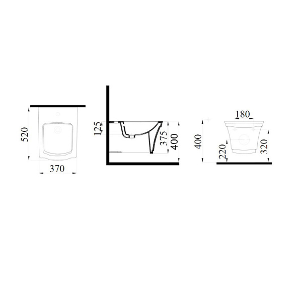 Биде подвесное Boheme Hermitage 37х52х40 см белый золото 953-G
