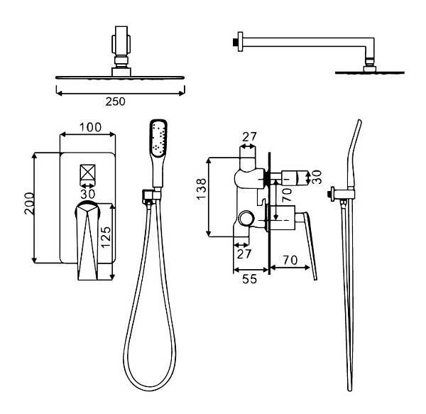 Душевая система Boheme Venturo встраиваемая со смесителем верхним и ручным душем белый/хром 374-W