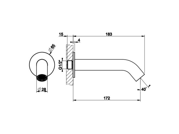 Излив Gessi Shower316 для ванны 183 мм Copper Brushed PVD 54008708