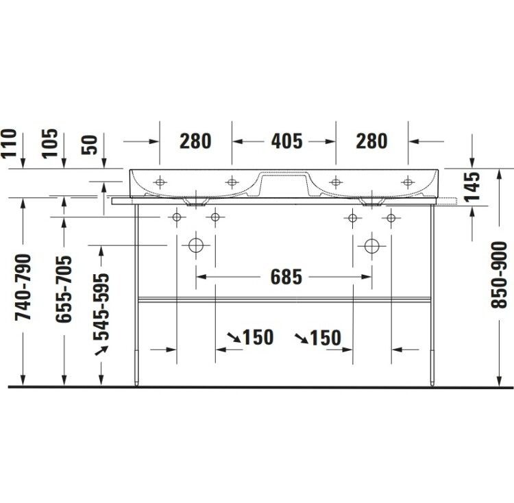 Консоль Duravit DuraSquare напольная 1265x451 мм с полотенцедержателем цвет черный матовый 0031174600