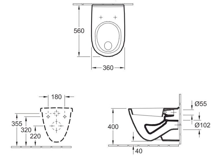 Унитаз подвесной Villeroy & Boch ONovo с сиденьем SoftClosing CeramicPlus 360x560 мм 5660H1R1