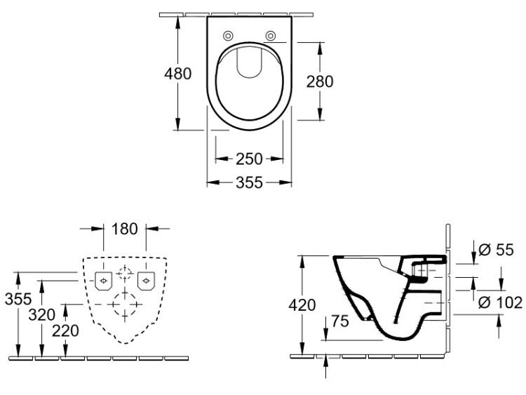 Унитаз подвесной Villeroy & Boch Subway 2.0 Compact безободковый 355x480 мм CeramicPlus альпийский белый 5606R0R1