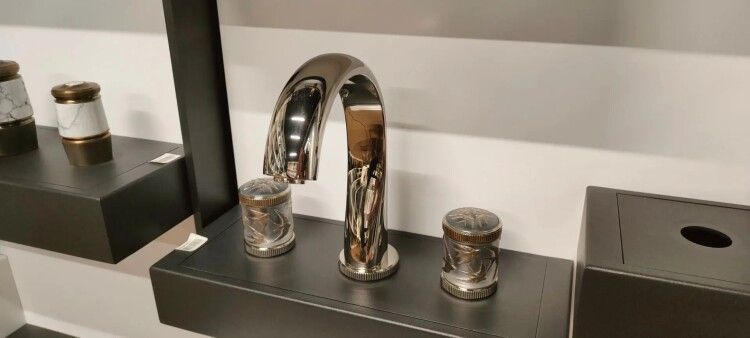 Смеситель для раковины THG Paris Hirondelles Platinum stamped 3 отверстия никель PVD A4KH55151