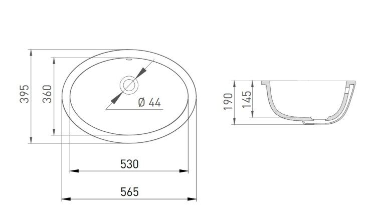 Раковина встраиваемая Salini Marea 565x394x182 мм глянцевая RAL 9005 1101109GFRAL9005