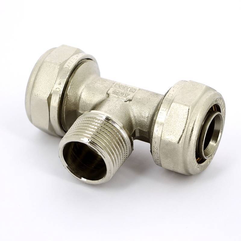 Тройник обжимной Tiemme никелированный 32x1x32 наружная резьба 1600085