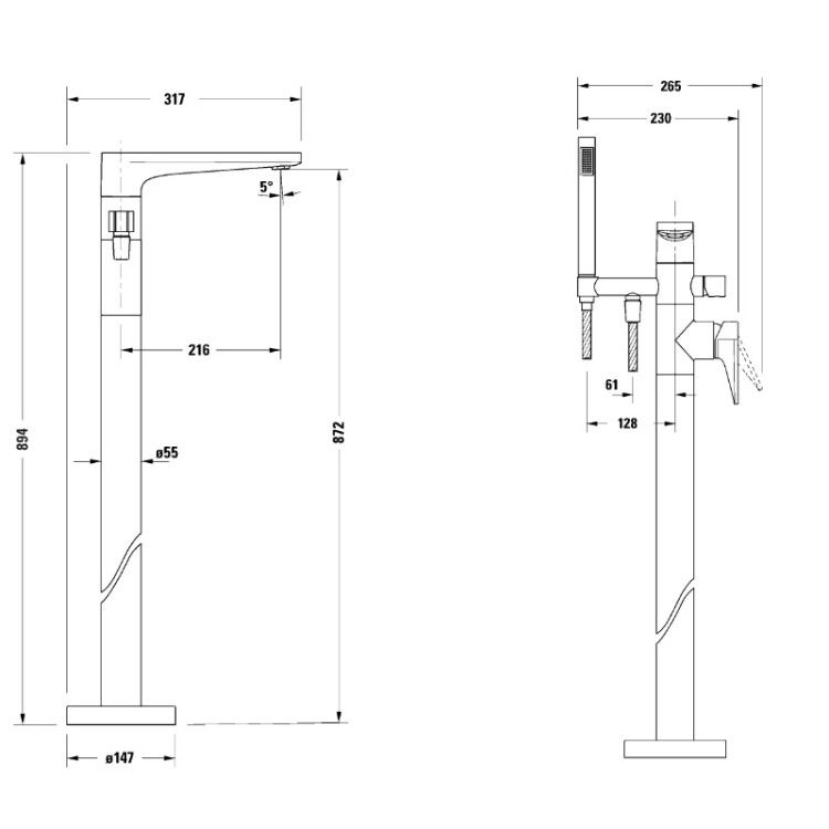 Смеситель для ванны и душа Duravit Tulum напольный хром TU5250000010