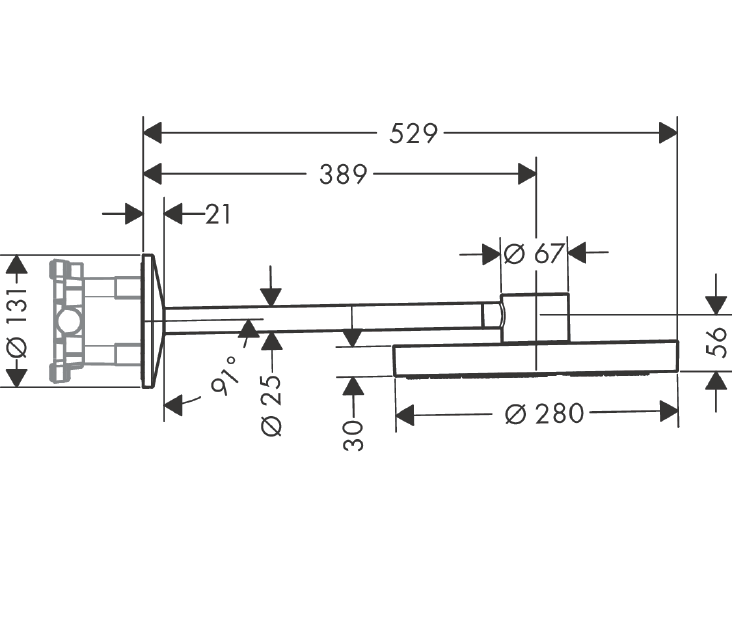 Верхний душ AXOR One 280 2jet настенный полированный черный хром 48492330