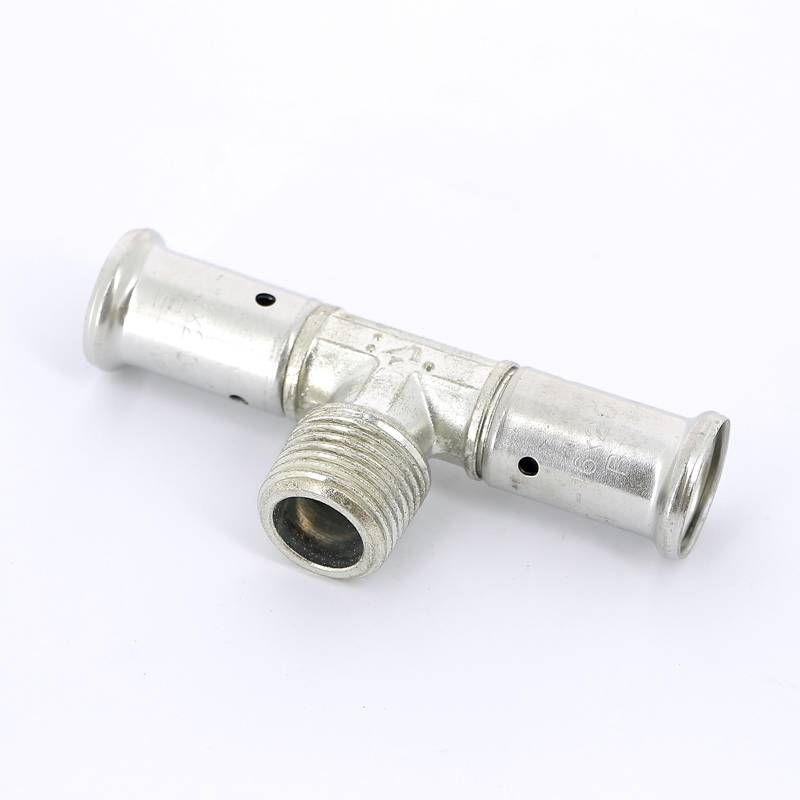 Тройник пресс латунный HENCO с наружной резьбой 16x1/2x16 14P-160416