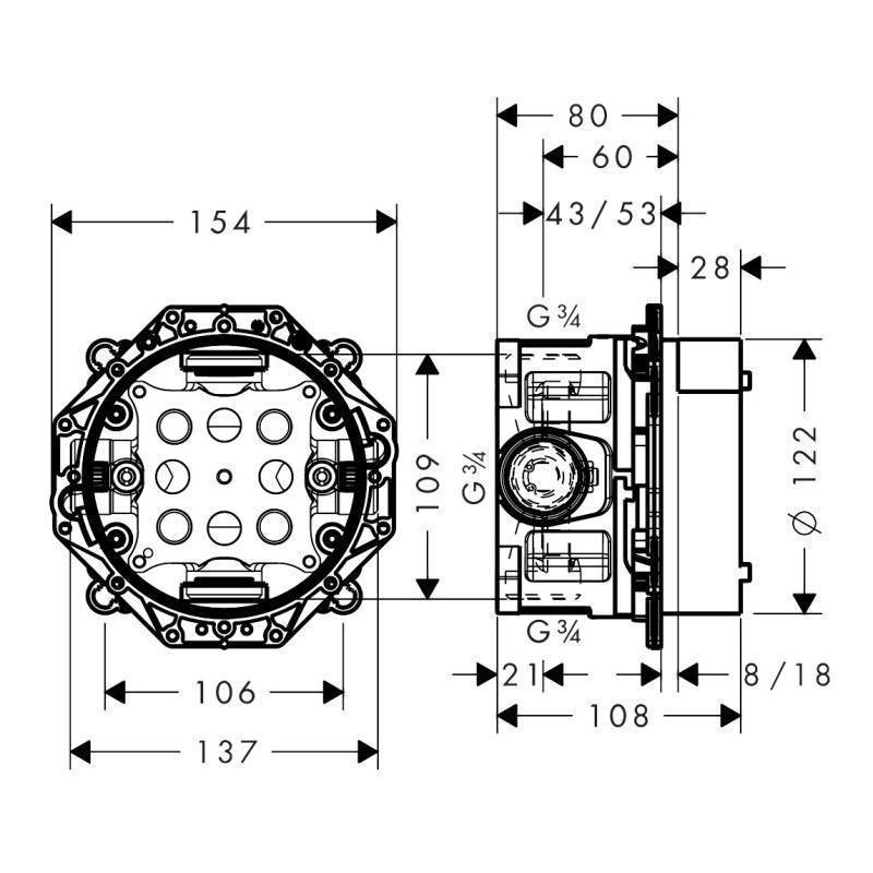 Скрытая часть смесителя Hansgrohe iBox universal с запорным клапаном 01850180
