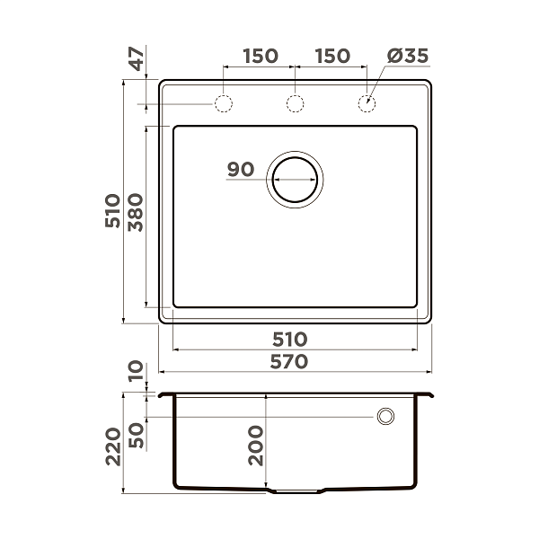 Кухонная мойка Omoikiri Tedori 57 Tetogranit 57x51 см бежевый 4993982