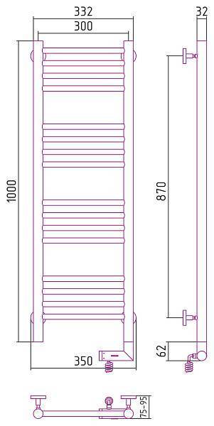 Полотенцесушитель электрический Сунержа Богема 2.0 300x1000 мм правый без покрытия 00-5205-1030