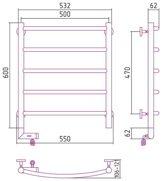 Полотенцесушитель электрический Сунержа Галант 2.0 500x600 мм левый матовый белый 30-5200-6050