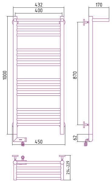 Полотенцесушитель электрический Сунержа Богема 2.0 400x1000 мм левый темный титан муар 15-5206-1040
