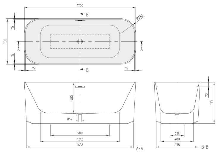 Ванна Villeroy & Boch Finion 1700x700 мм отдельностоящая цвет белый UBQ177FIN7A500V301