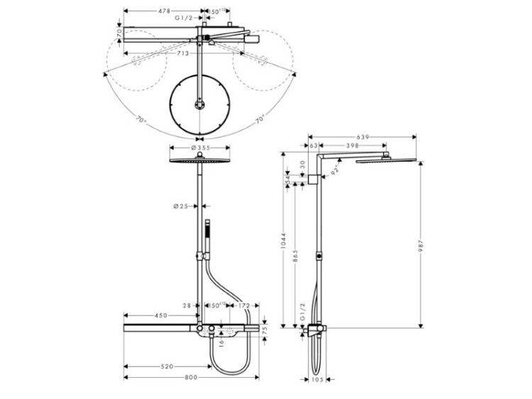Душевая система AXOR ShowerSolutions Showerpipe с термостатом хром 27984000