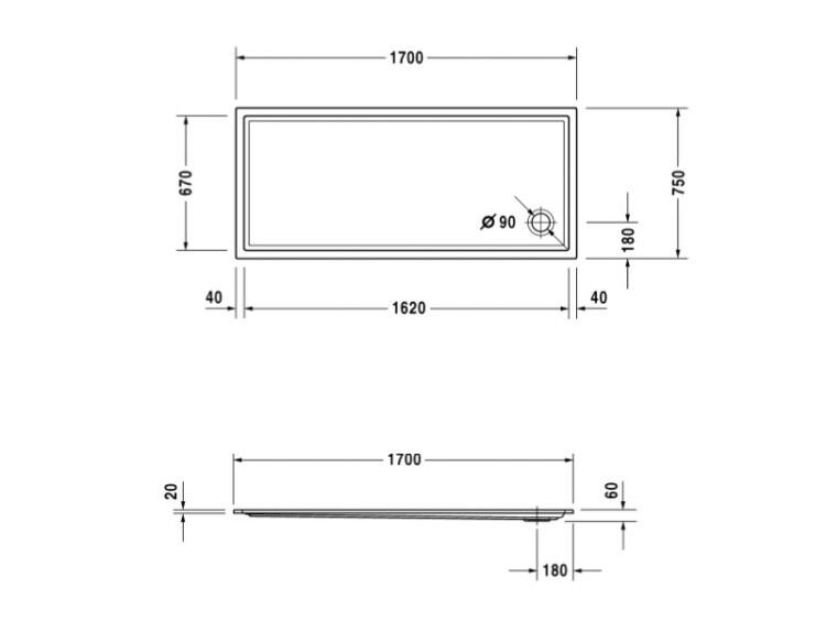 Душевой поддон Duravit Starck Slimline 1700x750 мм прямоугольный белый 720132000000000