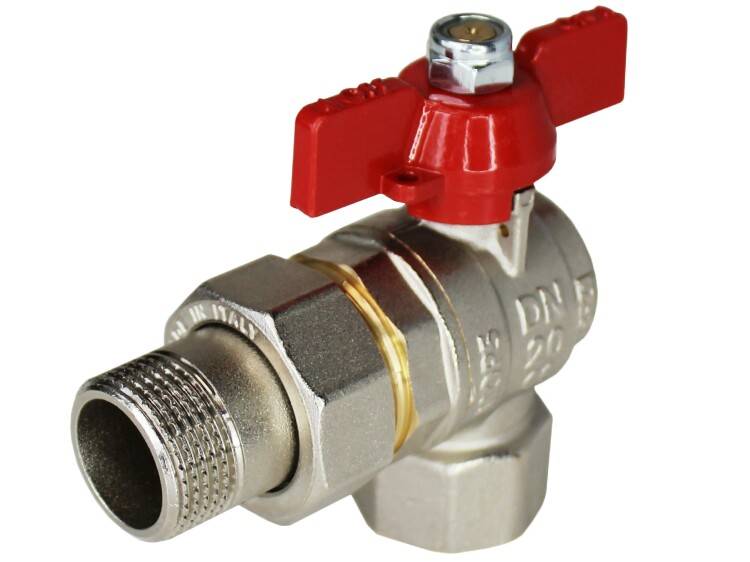 Кран шаровой угловой Everline 1/2 НВ ручка-бабочка с разъемным соединением EV125201