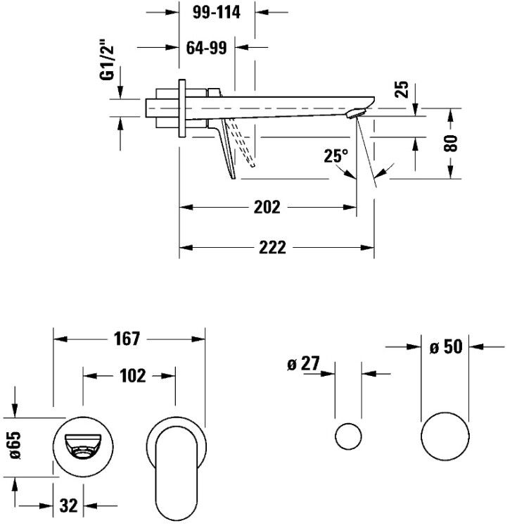 Смеситель для раковины Duravit Wave настенный хром WA1070004010.