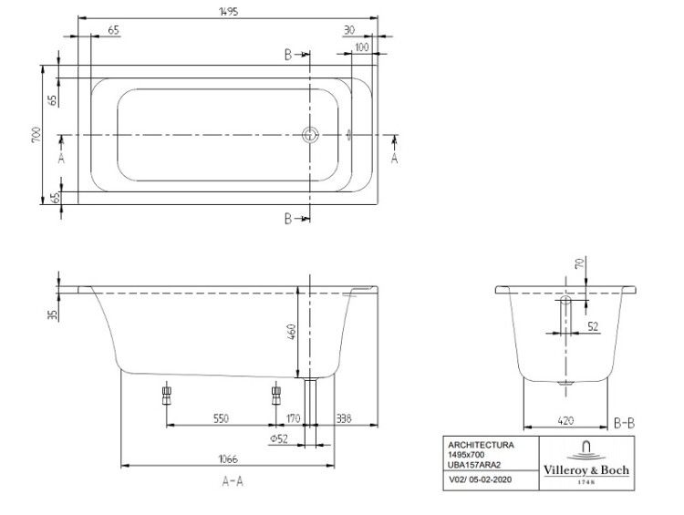 Ванна Villeroy & Boch Architectura 1500x700 мм альпийский белый UBA157ARA2V01
