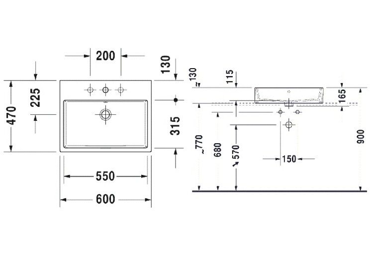 Раковина Duravit Vero Air 600x470 мм 1 отверстие под смеситель 2352600000
