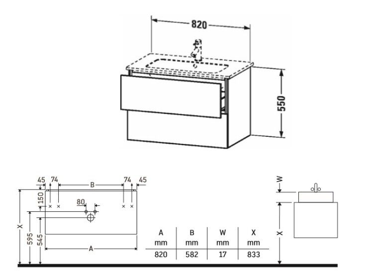 Тумба под раковину Duravit L-Cube 820x481x550 мм подвесная 2 ящика дуб средиземноморский LC624107171