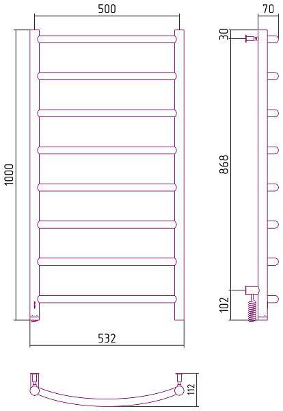 Полотенцесушитель электрический Сунержа Галант 4.0 532x1000 мм левый матовый белый 30-0830-1050