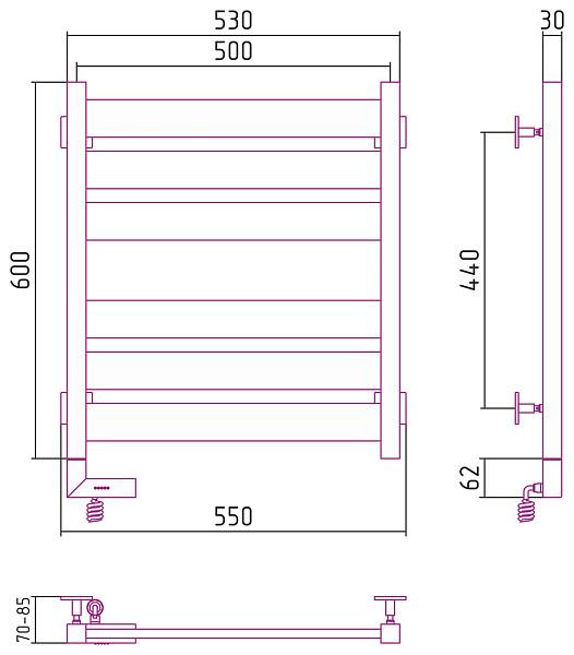 Полотенцесушитель электрический Сунержа Центурион 2.0 500x600 мм левый темный титан муар 15-5602-6050