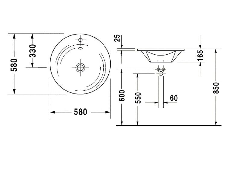 Мебельная раковина Duravit Starck 1 580x580 мм на тумбу белая 0406580000