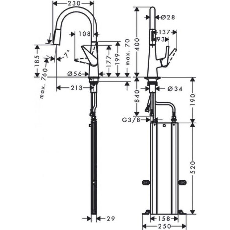 Смеситель для кухни Hansgrohe Talis M51 с вытяжным душем сталь 73851800