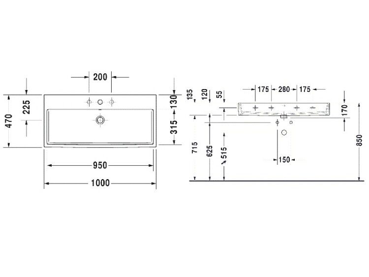 Раковина Duravit Vero Air 1000x470 мм 1 отверстие под смеситель 2350100000