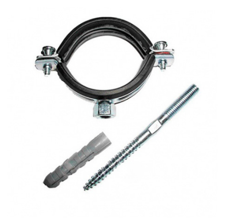 Комплект для монтажа труб Stout хомут металлический обрезиненный со шпилькой и дюбелем DN50 388205