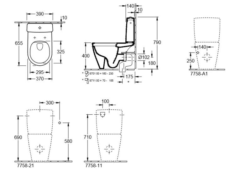 Сливной бачок Villeroy & Boch Avento 390x140 мм 3/6 л CeramicPlus альпийский белый 775811R1