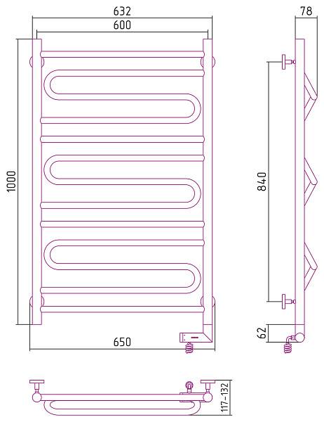 Полотенцесушитель электрический Сунержа Элегия 2.0 600x1000 мм правый без покрытия 00-5219-1060