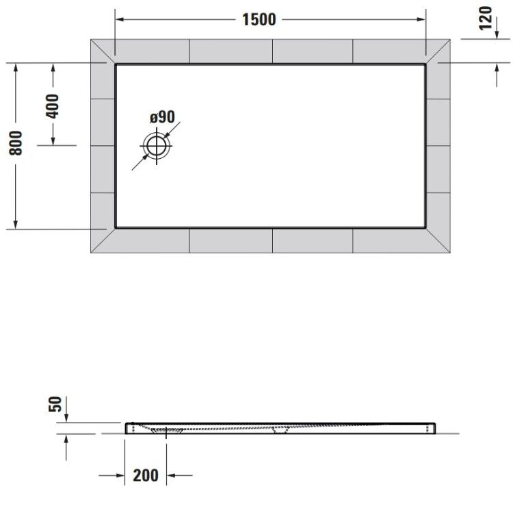 Душевой поддон Duravit Tempano 1500x800x50 мм белый 720205000000000